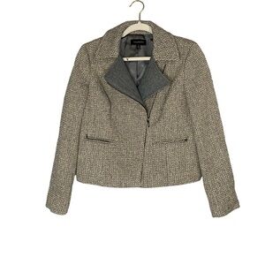 Talbots gray and cream tweed wool blend moto‎ jacket. Size 4